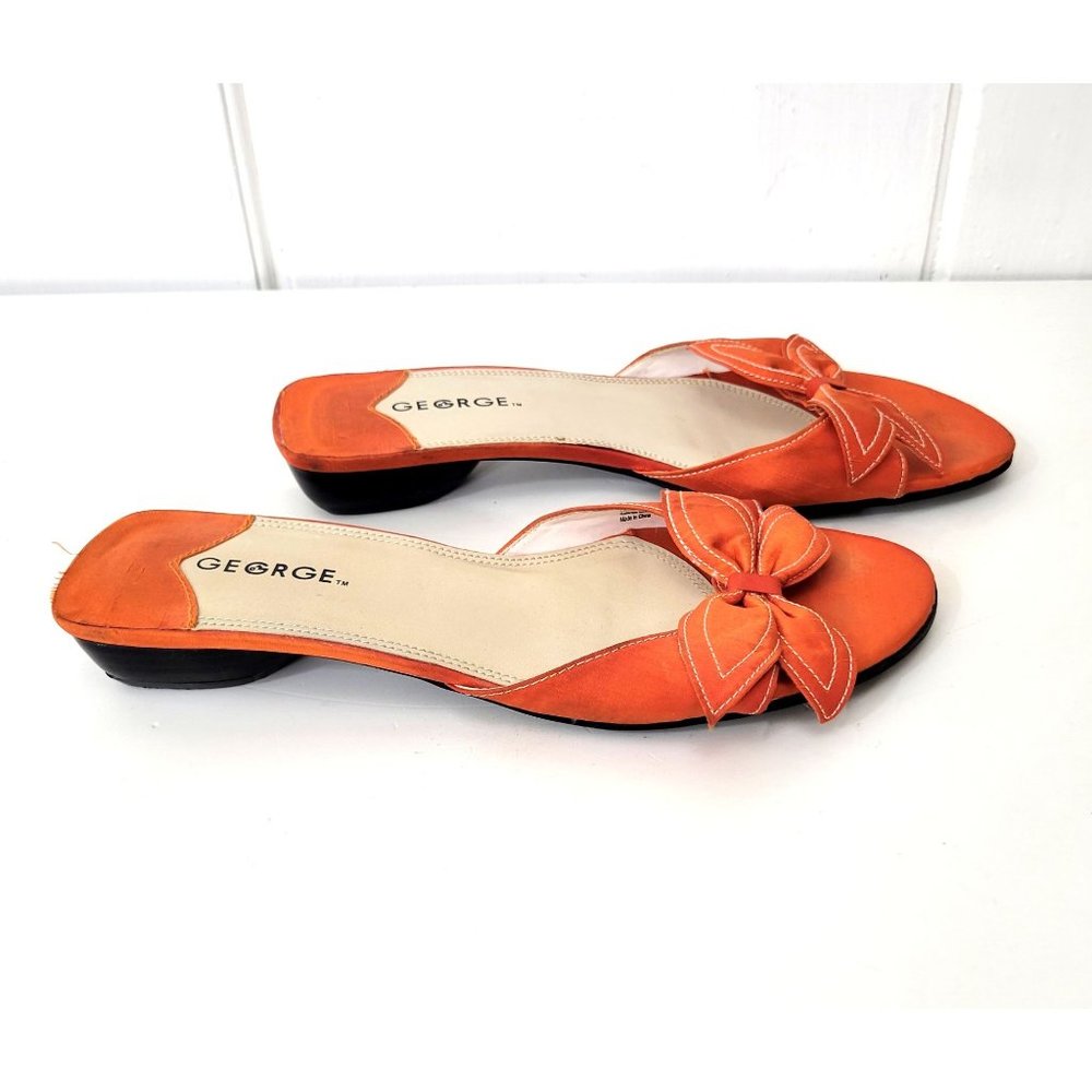 George Orange Fabric Slides with Bow - Picture 2 of 5